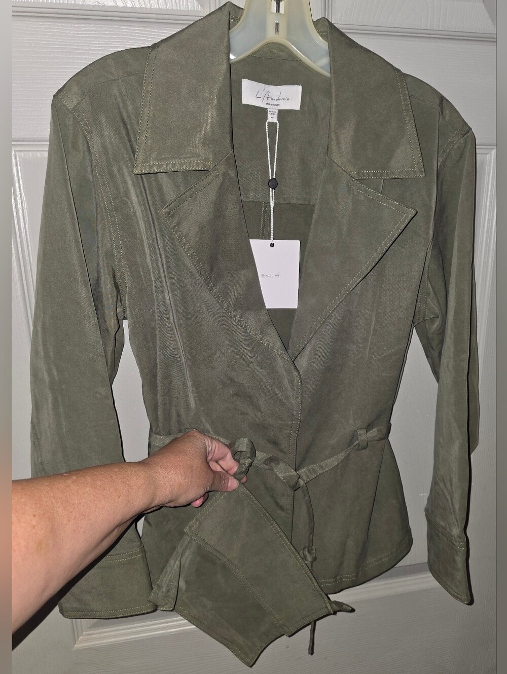 NWT L'Academie Revolve Tencel Olive Green Belted Blazer Jacket Women's XS - Picture 2 of 8